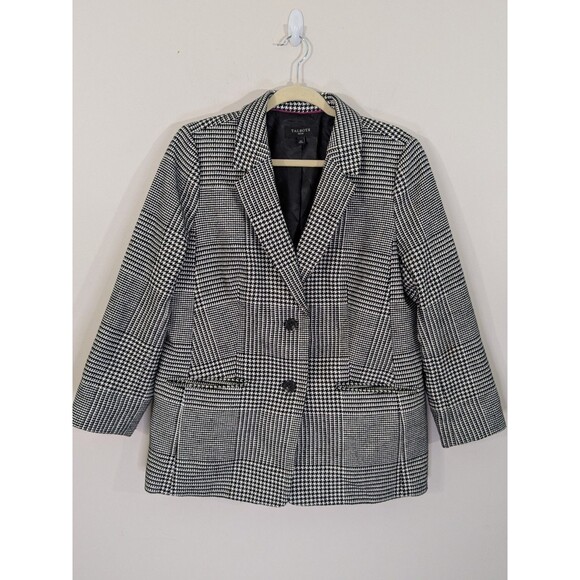 Talbots Old Money Preppy Blazer Size 12P Houndstooth Black White Plaid Retro - Picture 1 of 11